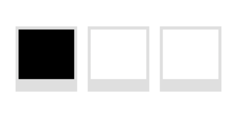 Three instant photo frames in a row isolated on transparent background