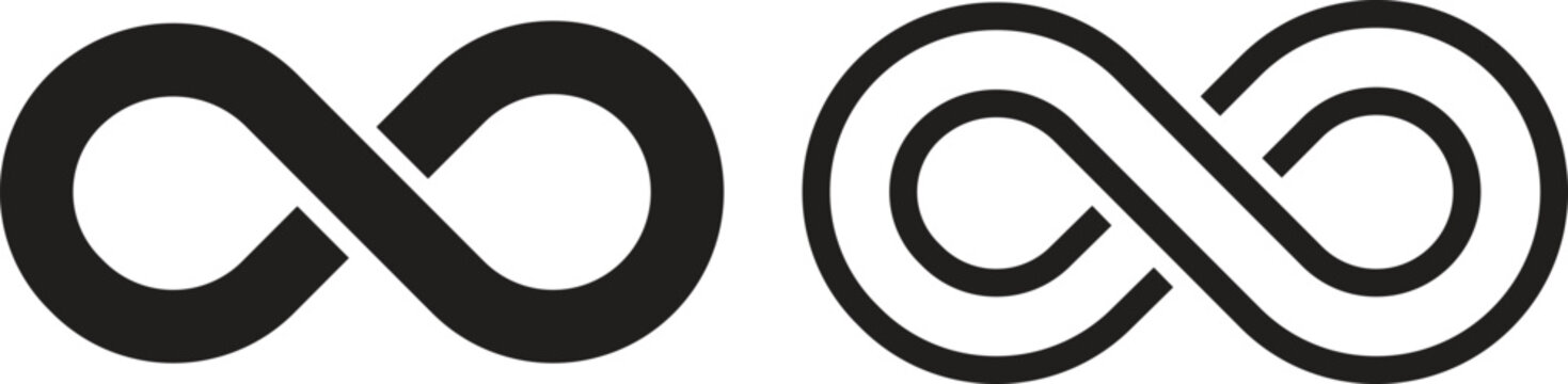 Infinity shape black silhouette icon set, Different infinity loop symbols graphic design representing Endless, Forever, and Limitless Concepts, Isolated on transparent background vector illustration.
