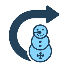 Stylized winter icon of a snowman with a curved right arrow, representing the undo or redo functions.