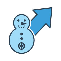 A stylized snowman icon in a blue color palette with a diagonal upward arrow symbolizing growth.