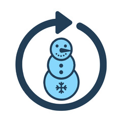 Vector icon of a round snowman in light and dark blue tones, symbolizing a renewal cycle or continuous process.