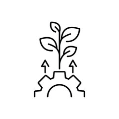 biotechnology icon, gears with  growing plant, industry development, agriculture genetic, thin line symbol on white background - editable stroke vector illustration eps10