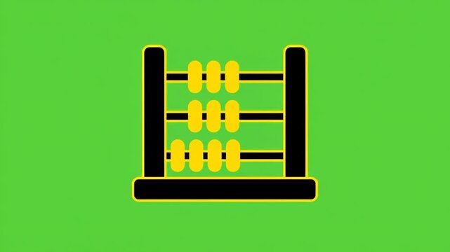 Simple graphic illustration of a black and yellow abacus against a bright green background