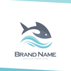 Swimming Fish and Wave in abstract Design for aquatic, marine business identity