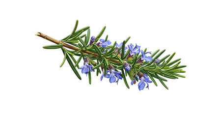Rosemary sprig isolated on transparent background, an aromatic evergreen shrub herb