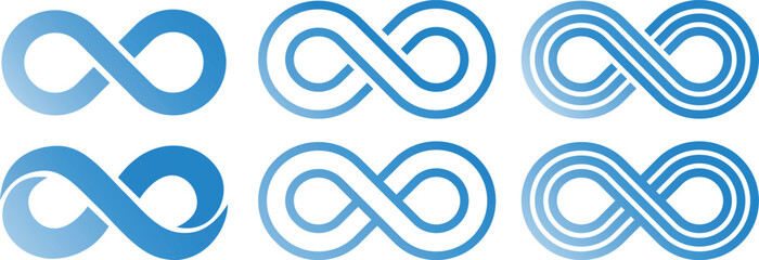 Infinity shape icon set, Different infinity loop symbols graphic design representing Endless, Forever, and Limitless Concepts, Isolated on transparent background vector illustration.