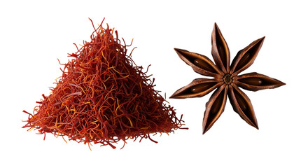 Saffron threads and star anise isolated on transparent background for cooking