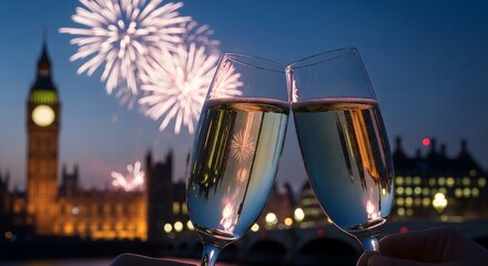 Celebrate New Year's Eve in London with festive fireworks and bubbly champagne cheers for a vibrant and unforgettable night out