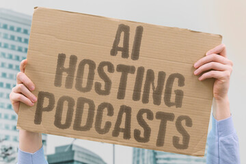 "AI Hosting Podcasts" Synthetic voices present audio shows interviewing guests and discussing topics. HOST. PODCAST. VOICE. SHOW. INTERVIEW.