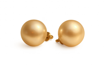 Elegant golden pearl earrings isolated on transparent background, jewelry items