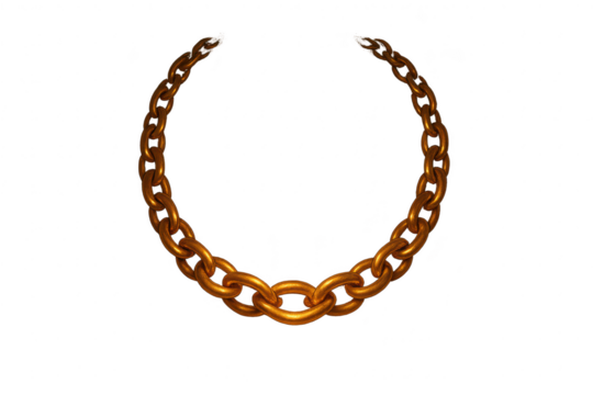 Golden chain in a circular shape, isolated on transparent background, cut out