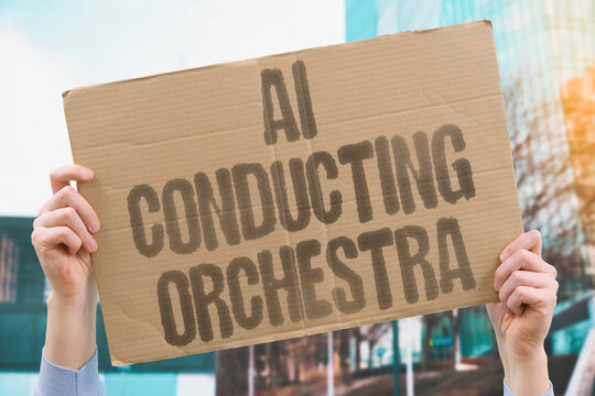 "AI Conducting Orchestra" Systems coordinate musicians interpreting scores and maintaining tempo digitally. CONDUCT. ORCHESTRA. MUSIC. TEMPO. SYMPHONY.