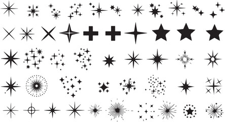 Set of stars and sparkles isolated on sparkles symbols sparks and stars white background. eps