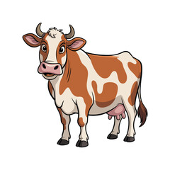 An adorable cartoon cow stands, showcasing its light brown and white patches with charm.