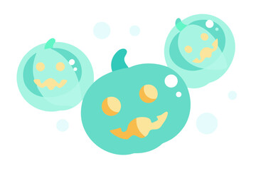 Three teal jackolanterns