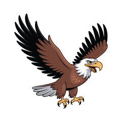 Obraz premium A majestic brown eagle with black-tipped feathers soars, wings spread wide in flight.