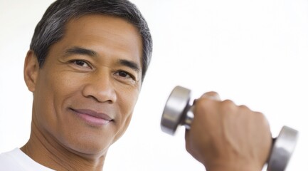 Middle-Aged Man s Home Workout Lifting Dumbbells for Strength, Fitness and Healthy Lifestyle