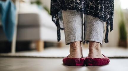 Elderly Woman s Feet in Slippers A Symbol of Comfort, Home, and Aging Gracefully in Domestic Setting