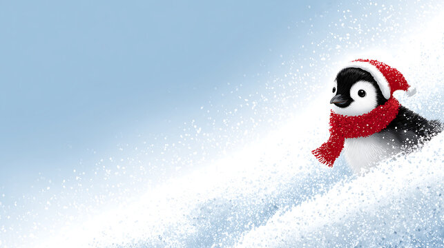 penguin santa claus in snow