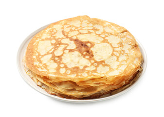 Stack of tasty crepes isolated on white