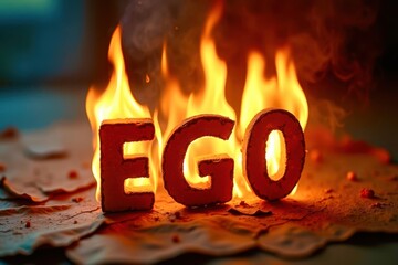 A fire burning through the letters EGO