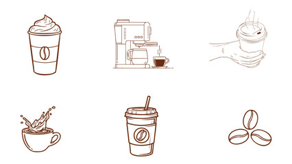 Collection of hand drawn coffee beverage icons and elements