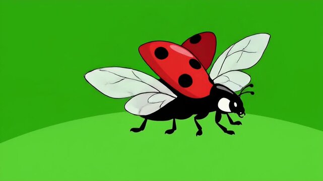 Animated Ladybug Walking Opening Wings Then Flying.