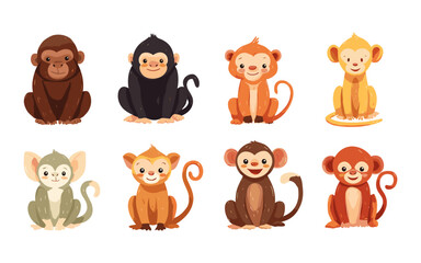 Fototapeta premium Cute Monkey Family Vector Set – Gorillas, Chimpanzees, Baby Monkeys
