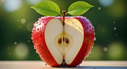Ultra Realistic Render Fresh Red Apple Carved into Perfect Heart Shape