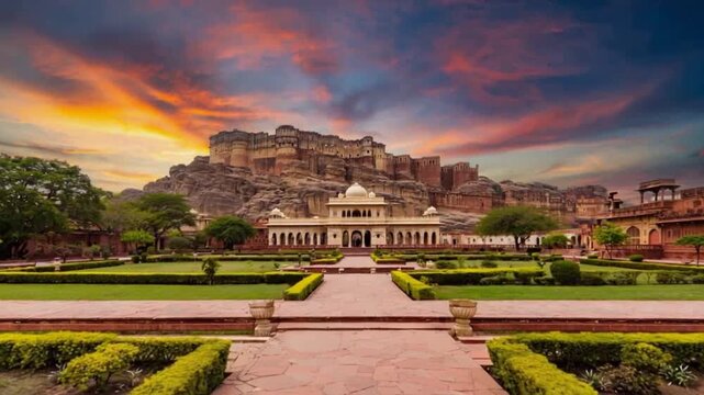 scenic view of jaswant thada and mehrangarh fort india video