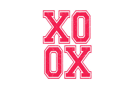 "XO XO" Pink Varsity Style Valentine's Typography Sublimation Design