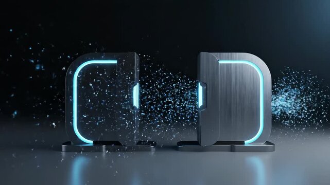 Data authorization shown as a softly glowing gate shape with particles passing through, symbolizing information transfer.