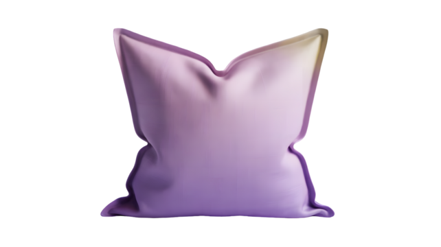 Soft gradient throw pillow with ombre shades of purple and yellow isolated on transparent background