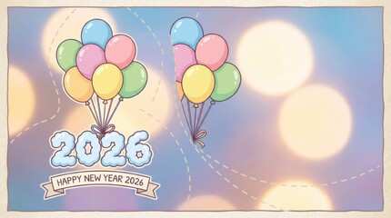 Obraz premium wall art print template in colorful style featuring numbers 2026 resting on a reflective glossy floor for happy new year 2026 design template