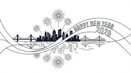 line art wide header image template for happy new year 2026 design template