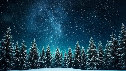 Majestic winter night sky with falling snowflakes and northern lights over pine forest - Powered by Adobe