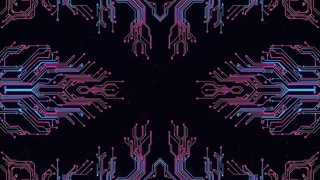 Abstract digital circuit board background with glowing neon lines