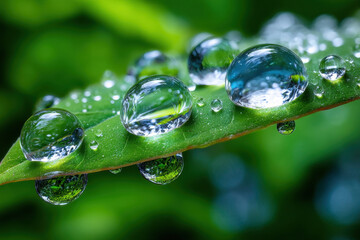Water Droplets Cling to a Vibrant Green Leaf