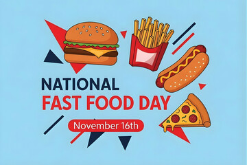 National fast food day celebration with burger fries hotdog and pizza 4k video