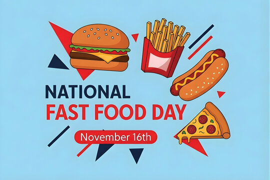 National fast food day celebration with burger fries hotdog and pizza 4k video - Powered by Adobe
