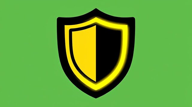 Stylized black and yellow shield icon with glowing border on green background