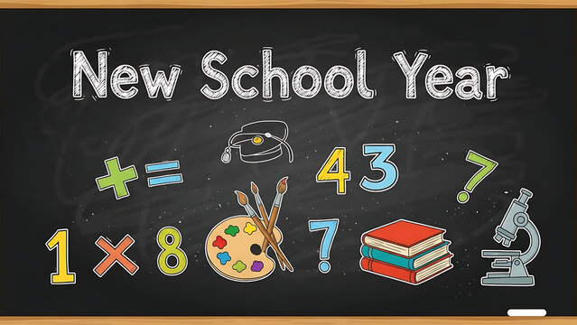 Back to school: Illustration with numbers and items symbolizing education 