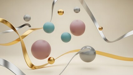 Abstract pastel shapes and ribbons floating in a dreamy composition