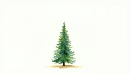 Fototapeta premium Watercolor painting of a vibrant green evergreen tree on a white background