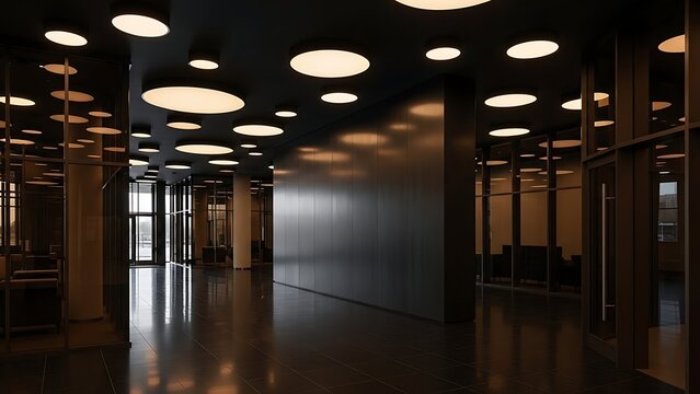 Sleek and modern office interior with contemporary architectural design and stylish lighting. - Powered by Adobe