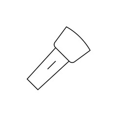 A simple line drawing of a flashlight with a cylindrical body and a curved head on a white background