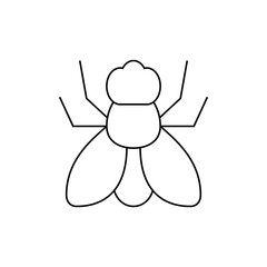 A simple line drawing of a fly with its wings spread, showcasing its segmented body and legs details
