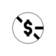Illustration of a dollar sign inside a circle with diagonal and horizontal lines through the coin