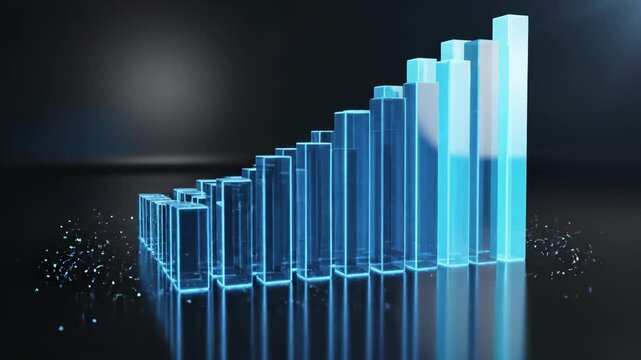 Minimal 3D bars rising gently show communication performance metrics in studio shot, data visualization. Presenting communication metrics effectively, bars symbolize progress in data analysis,