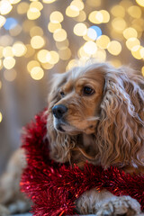 Christmas lights and  dog, new year concept